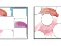 Dos diseños de collage con acuarelas en tonos pastel y espacios en blanco para texto o imágenes.