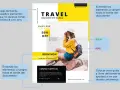 Ejemplo de diseño de folleto turístico. Muestra cómo extender elementos a sangre hasta el borde del documento, explicando qué es el sangrado en impresión.