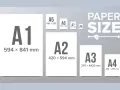 Comparativa de tamaños de papel A1, A2, A3, A4 y otros más pequeños. El A3 y A4 son ideales para documentos.