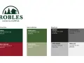 Paleta de colores de "Robles Casas & Campos". El verde, que significa naturaleza y tranquilidad, se presenta en tonos primarios y secundarios.
