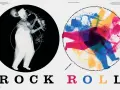 Diseño de Paul Rand con saxofonista en blanco y negro y músicos coloridos superpuestos. "ROCK ROLL" en letras grandes.