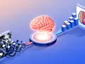 Procesamiento de **prompt imagenes**: un cerebro recibe datos caóticos de un "Dog Prompt" y genera un resultado claro en un "Cloud Prompt".