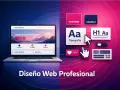 Diseño web profesional: laptop con una pagina web bonita, elementos de diseño, tipografía y paletas de colores.