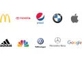 Logos de marcas reconocidas como McDonald's, Toyota, Pepsi, BMW, Apple, Adidas, NBC, Volkswagen, Mercedes-Benz y Google. Ejemplos de imagen corporativa.