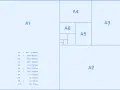 Diagrama de tamaños de papel ISO A, mostrando A1, A2, A3, A4, A5, A6 y más pequeños. Incluye una lista de dimensiones en mm.