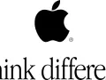 Logo de Apple con la manzana mordida y el lema "Think different.