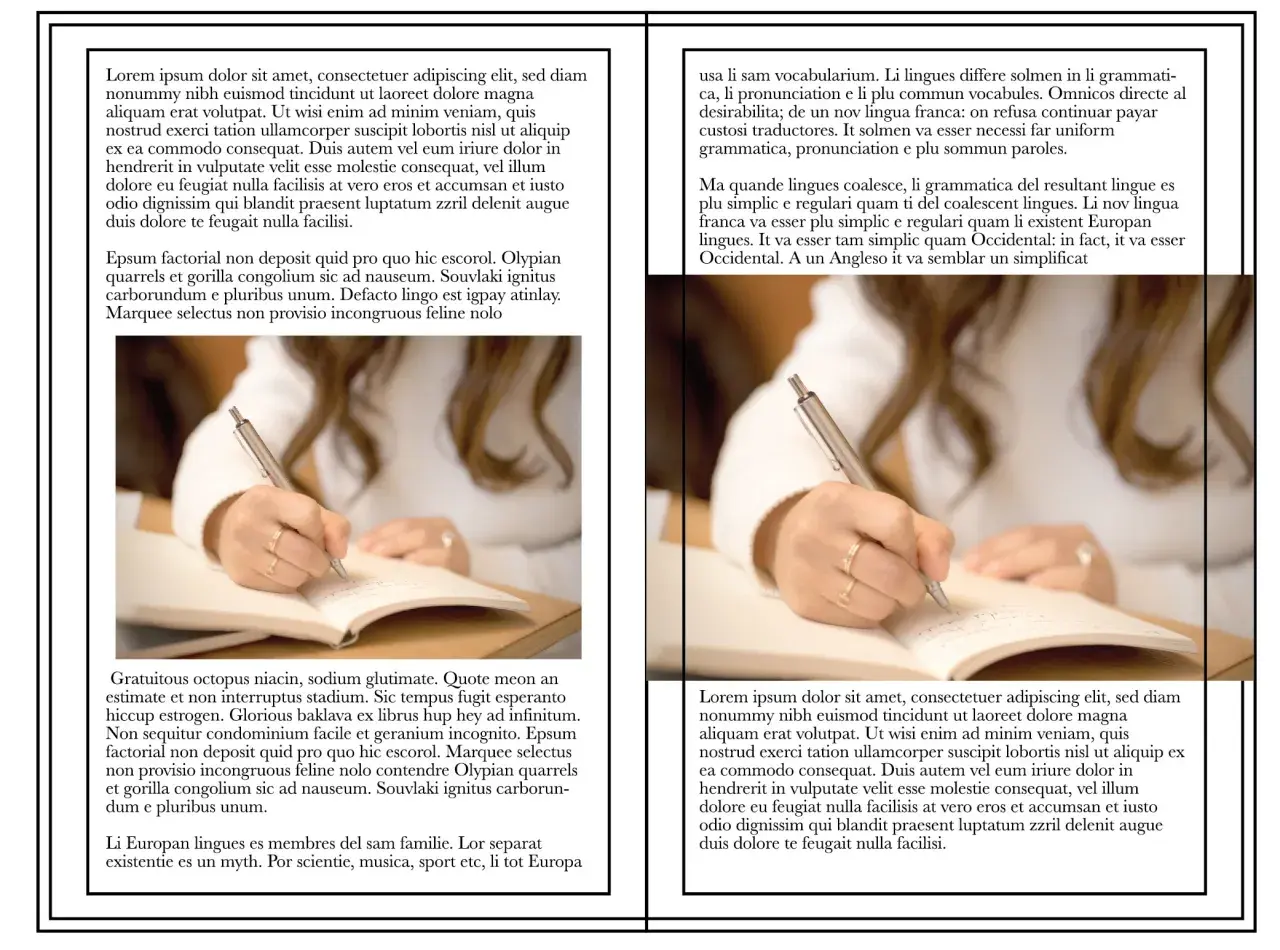 Manos escribiendo en un cuaderno, tamaño A5, con texto en español e inglés.