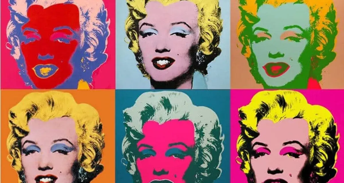 Seis retratos icónicos de Marilyn Monroe, cada uno con colores vibrantes y contrastantes, son un ejemplo clásico de las obras de arte de Andy Warhol.