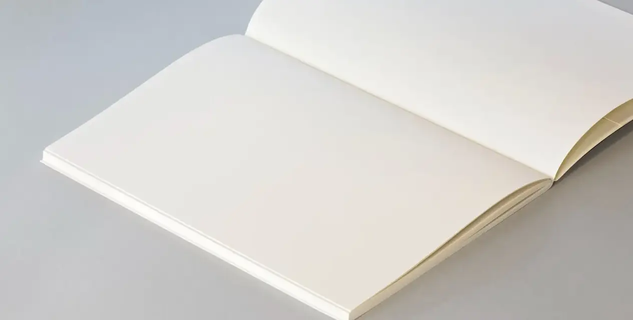 Libreta abierta con páginas en blanco, ideal para tus notas. ¿Te preguntas cuanto mide una libreta A4? Este es un ejemplo.