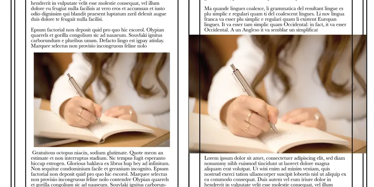 Manos escribiendo en un cuaderno, tamaño A5, con texto en español e inglés.