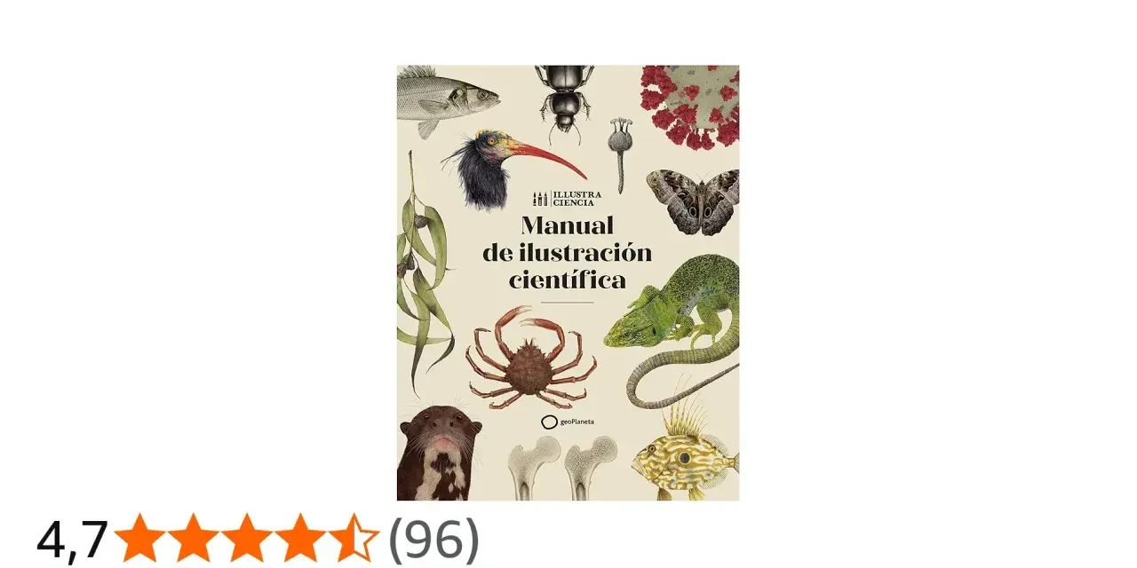Manual de ilustración científica con imágenes de animales y plantas.