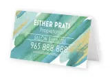 Tarjeta de visita de Salón Esmaltes, con diseño acuarela verde y dorado. Incluye nombre, teléfono y email.