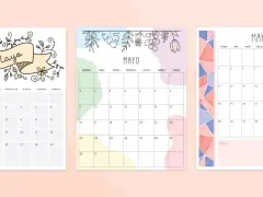 Calendario de mayo y junio con diseños florales y geométricos. Planifica tus meses con estos calendarios.