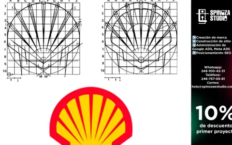 Dos diagramas muestran diferentes tipos de retícula para el diseño de un logo, similar a la concha de Shell.