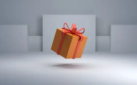 Caja naranja con lazo rojo flotando, simbolizando el significado de un giveaway.