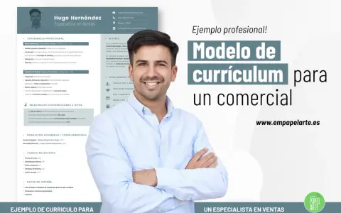 Ejemplo de company profile: Hugo Hernández, especialista en ventas, muestra su currículum profesional con experiencia y logros.