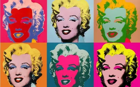 Seis retratos icónicos de Marilyn Monroe, cada uno con colores vibrantes y contrastantes, son un ejemplo clásico de las obras de arte de Andy Warhol.