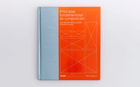 Libro "Principios fundamentales de composición: 100 proyectos de diseño con retículas". Portada naranja con diagramas de retículas en blanco.