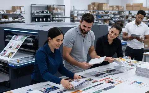 Equipo revisa impresiones de alta calidad en imprentas digitales. La tecnología avanza para ofrecer resultados perfectos.