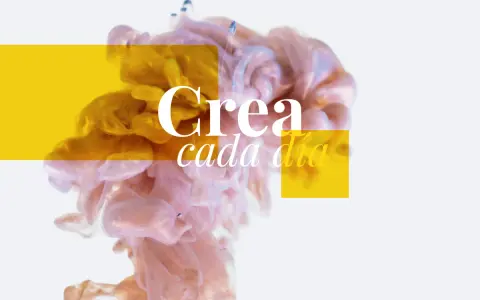 Nubes de tinta dorada y rosa se mezclan, con el texto "Crea cada día". Un ejemplo de trucos publicitarios para inspirar.