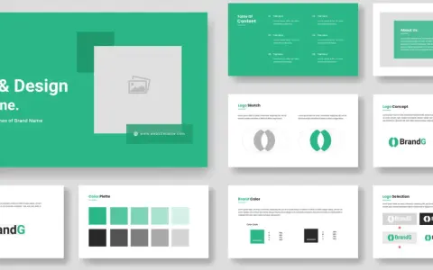 Guía de imagen corporativa de BrandG, mostrando logo, paleta de colores y tipografía.