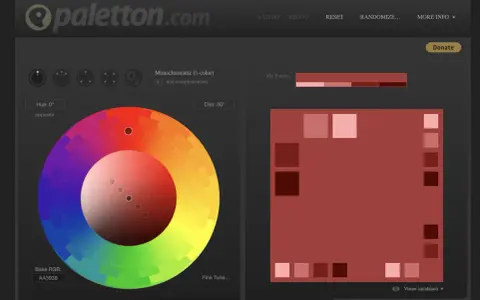 Paleta de colores cálidos en tonos rojos y rosados, generada por Paletton.com.