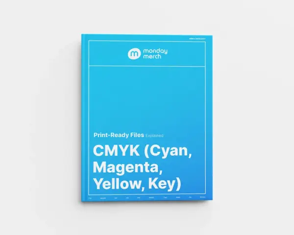 Libro sobre archivos CMYK (Cyan, Magenta, Yellow, Key) con portada de color cian vibrante.