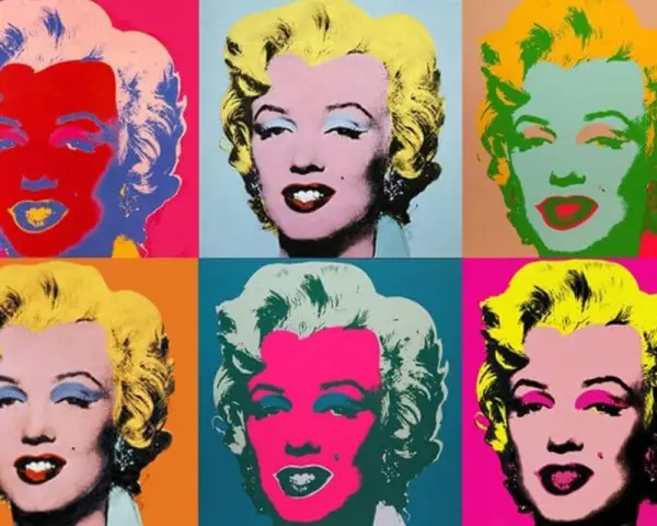 Seis retratos icónicos de Marilyn Monroe, cada uno con colores vibrantes y contrastantes, son un ejemplo clásico de las obras de arte de Andy Warhol.