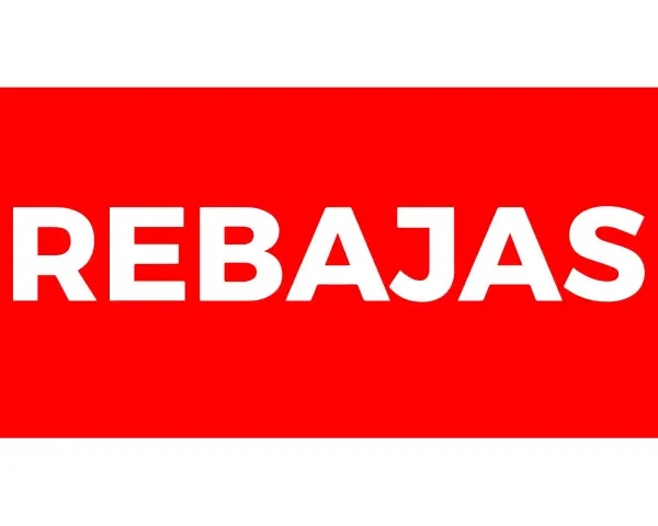 Carteles de rebajas para imprimir gratis. Texto blanco sobre fondo rojo brillante. ¡Aprovecha las ofertas!