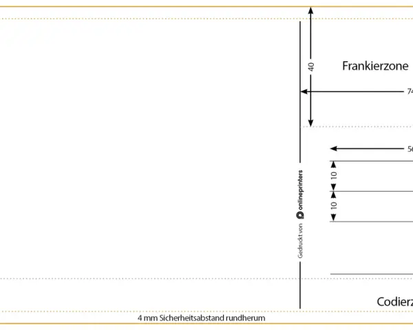 Plantilla para postales para imprimir, con zonas de corte, codificación y franqueo.