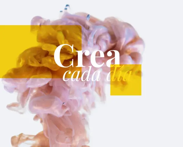 Nubes de tinta dorada y rosa se mezclan, con el texto "Crea cada día". Un ejemplo de trucos publicitarios para inspirar.
