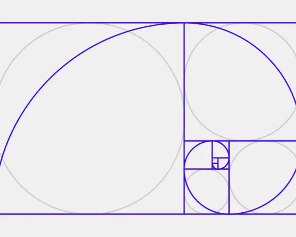 La espiral áurea, que representa el significado de la proporción áurea, se forma con cuadrados que crecen en tamaño.