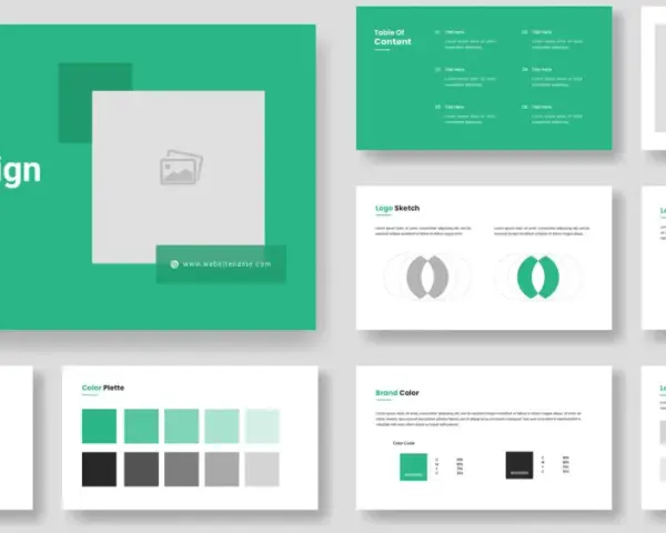 Guía de imagen corporativa de BrandG, mostrando logo, paleta de colores y tipografía.