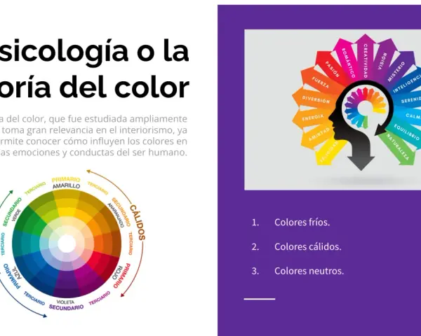 Diagrama de la rueda de colores que muestra la división entre tonos fríos y cálidos, con flechas que indican emociones asociadas a cada color.