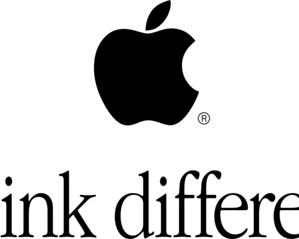 Logo de Apple con la manzana mordida y el lema "Think different.