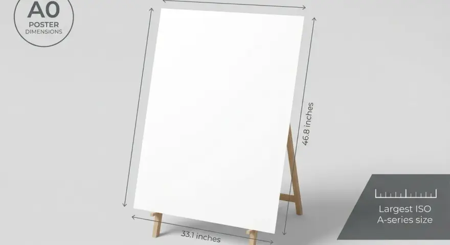 Póster de tamaño A0, el más grande de la serie A ISO, con dimensiones de 33.1 x 46.8 pulgadas.