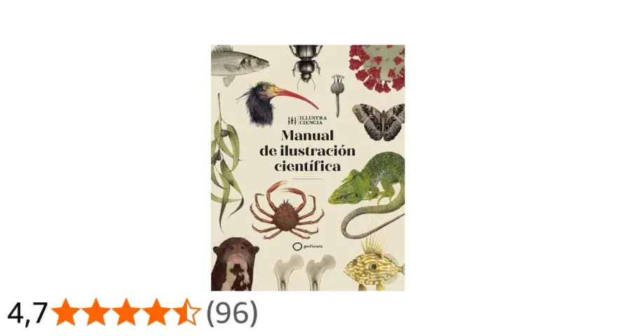 Manual de ilustración científica con imágenes de animales y plantas.