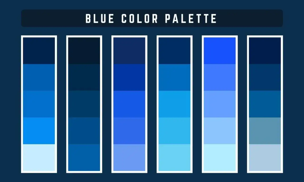 Paleta de colores con seis barras verticales, cada una dividida en cinco tonos de color azul, desde el m&aacute;s oscuro al m&aacute;s claro.