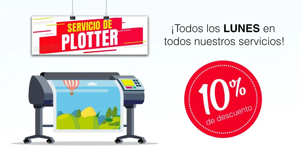 Servicio de plotter con descuento los lunes. Impresión de gran formato con un globo aerostático en paisaje.