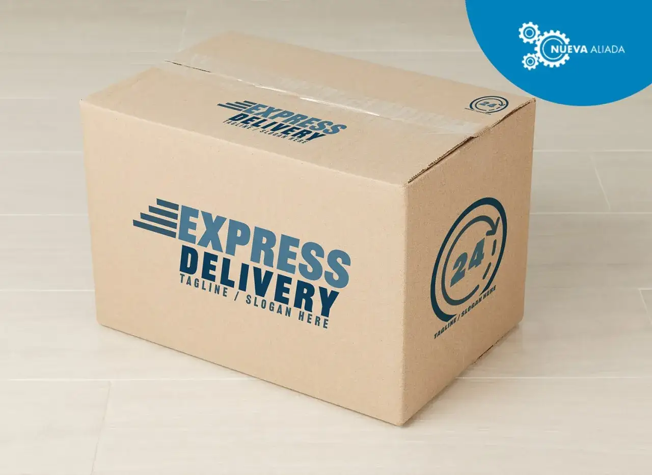 Caja de cart&oacute;n para env&iacute;o expr&eacute;s, lista para dise&ntilde;ar con el logo de 