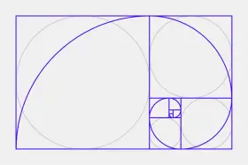 Espiral dorada que se expande, dividiendo rectángulos en proporciones perfectas.