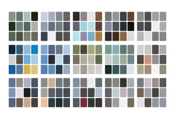 Paleta de colores que evoca los tonos fríos y serenos de los colores invierno, con azules, grises y verdes apagados.