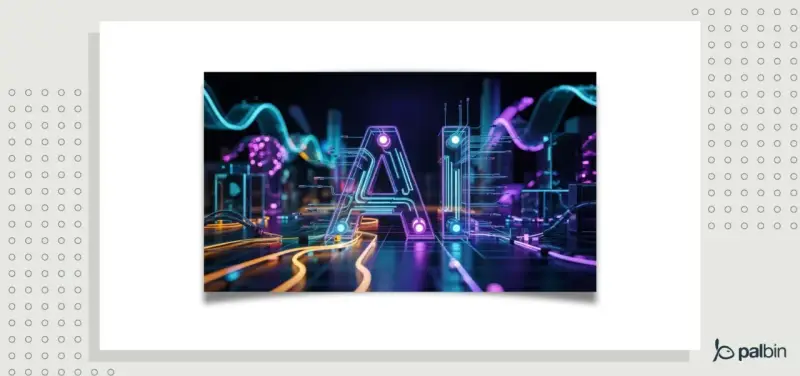 Letras "IA" brillantes y futuristas conectadas por circuitos y cables, en un entorno oscuro con luces de neón.